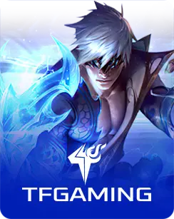TF Gaming eSports banner featuring a futuristic warrior with ice-blue elements