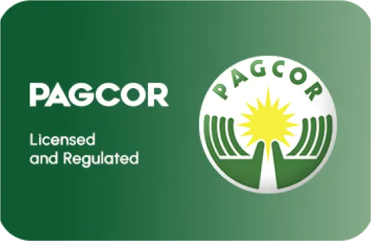 PAGCOR logo on a green gradient background with the text "Licensed and Regulated".