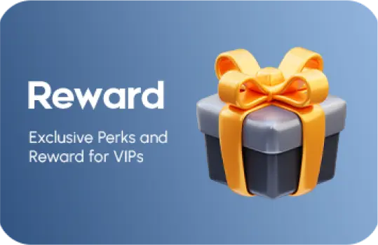 Gift box with golden ribbon representing VIP rewards and exclusive perks on a blue background.